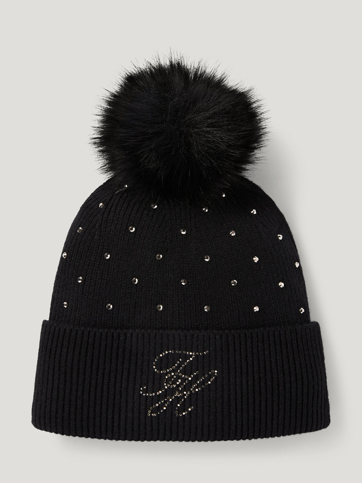 Daly Women Rhinestone Pom Pom Beanie BLACK