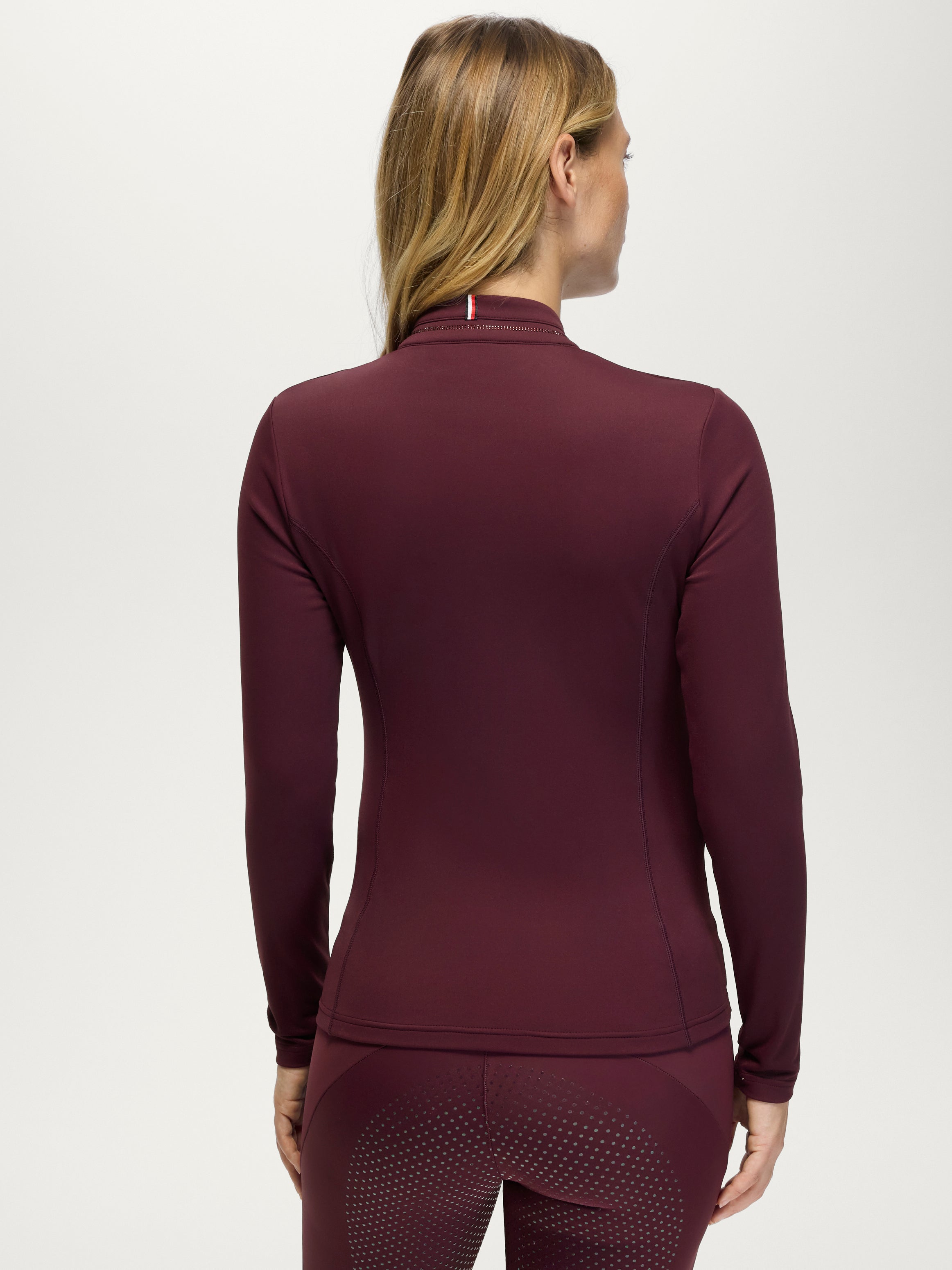 Cady Women 1/4 Zip Rhinestone Training Top DEEP BURGUNDY
